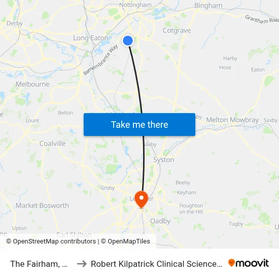 The Fairham, Clifton to Robert Kilpatrick Clinical Sciences Building map