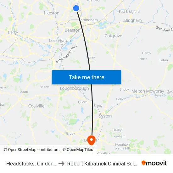 Headstocks, Cinderhill (Bu49) to Robert Kilpatrick Clinical Sciences Building map
