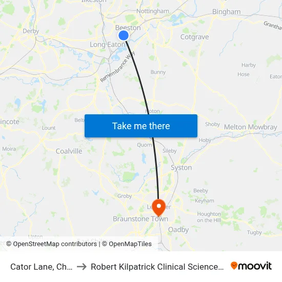 Cator Lane, Chilwell to Robert Kilpatrick Clinical Sciences Building map