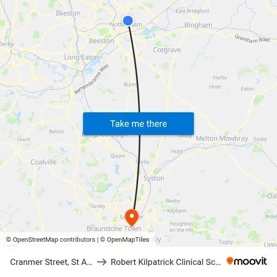 Cranmer Street, St Anns (Ma06) to Robert Kilpatrick Clinical Sciences Building map