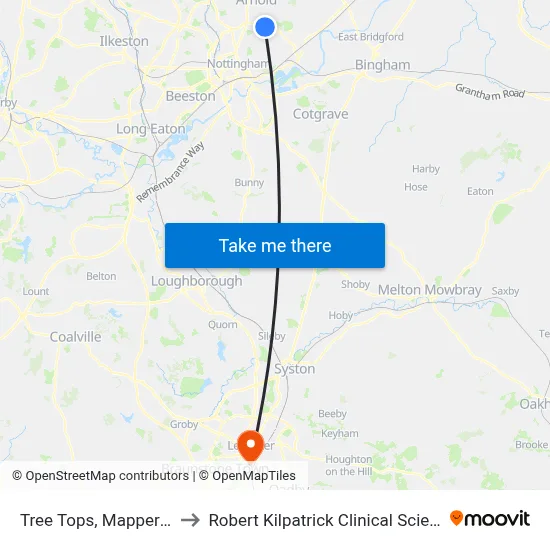 Tree Tops, Mapperley Plains to Robert Kilpatrick Clinical Sciences Building map