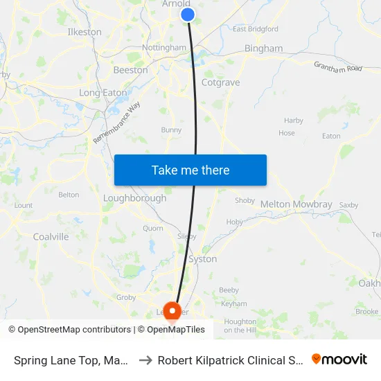 Spring Lane Top, Mapperley Plains to Robert Kilpatrick Clinical Sciences Building map