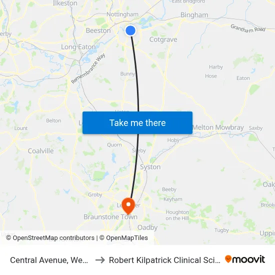 Central Avenue, West Bridgford to Robert Kilpatrick Clinical Sciences Building map