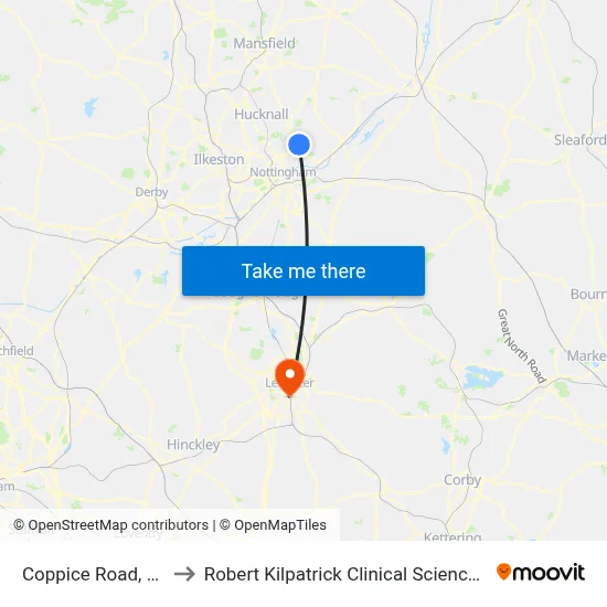Coppice Road, Arnold to Robert Kilpatrick Clinical Sciences Building map
