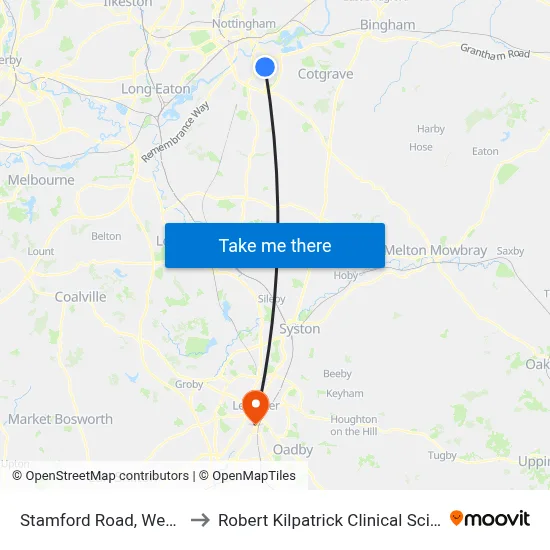 Stamford Road, West Bridgford to Robert Kilpatrick Clinical Sciences Building map