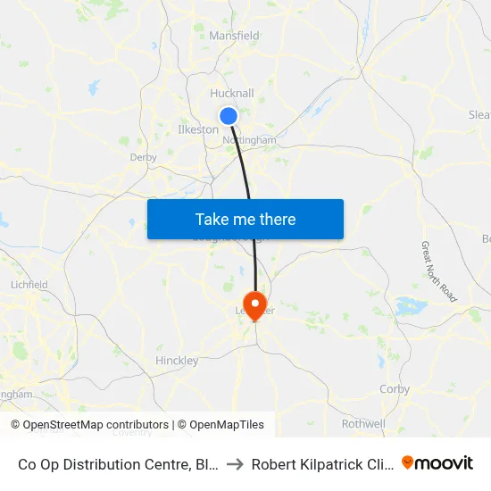 Co Op Distribution Centre, Blenheim Industrial Estate (Sw19) to Robert Kilpatrick Clinical Sciences Building map