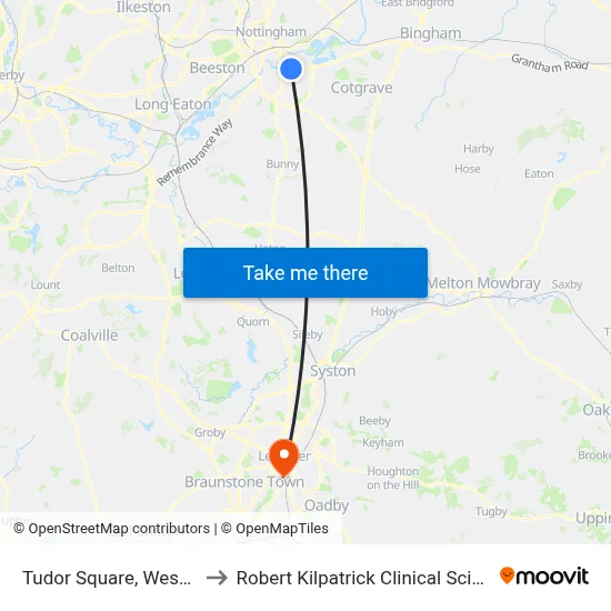 Tudor Square, West Bridgford to Robert Kilpatrick Clinical Sciences Building map