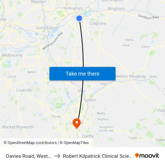 Davies Road, West Bridgford to Robert Kilpatrick Clinical Sciences Building map