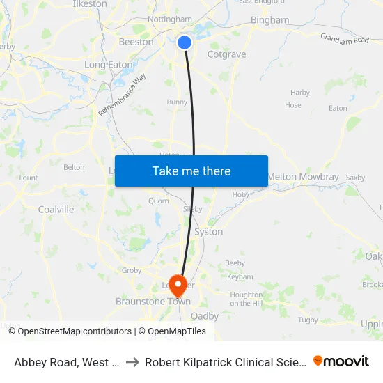 Abbey Road, West Bridgford to Robert Kilpatrick Clinical Sciences Building map
