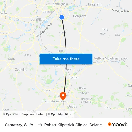 Cemetery, Wilford Hill to Robert Kilpatrick Clinical Sciences Building map