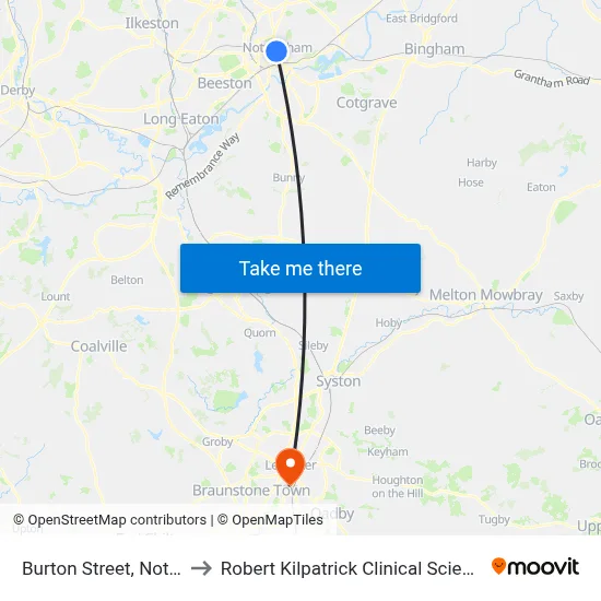 Burton Street, Nottingham to Robert Kilpatrick Clinical Sciences Building map