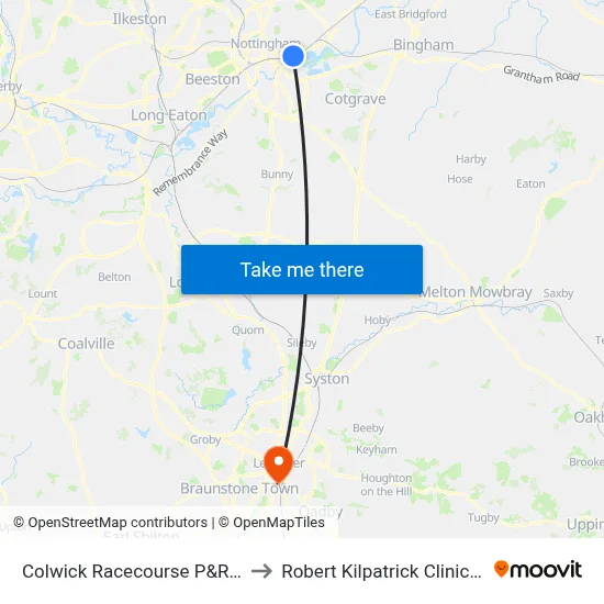 Colwick Racecourse P&R, Colwick Park (Ck27) to Robert Kilpatrick Clinical Sciences Building map
