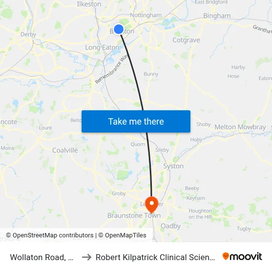 Wollaton Road, Beeston to Robert Kilpatrick Clinical Sciences Building map