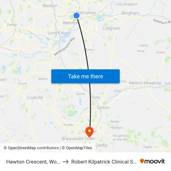 Hawton Crescent, Wollaton (Wo27) to Robert Kilpatrick Clinical Sciences Building map