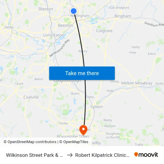 Wilkinson Street Park & Ride, Basford (Ba84) to Robert Kilpatrick Clinical Sciences Building map