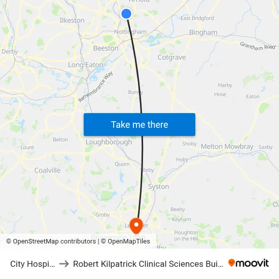 City Hospital to Robert Kilpatrick Clinical Sciences Building map