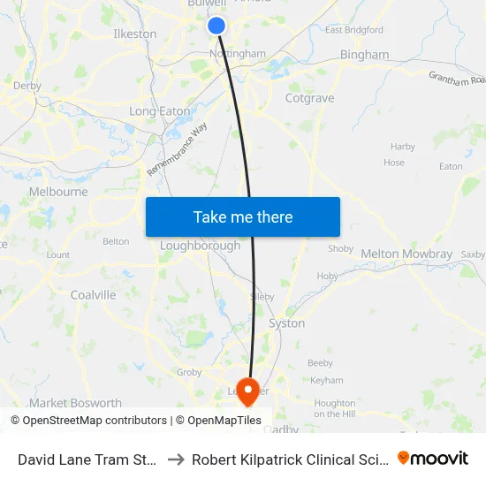 David Lane Tram Stop, Basford to Robert Kilpatrick Clinical Sciences Building map