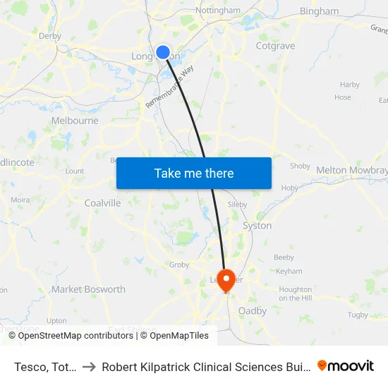 Tesco, Toton to Robert Kilpatrick Clinical Sciences Building map