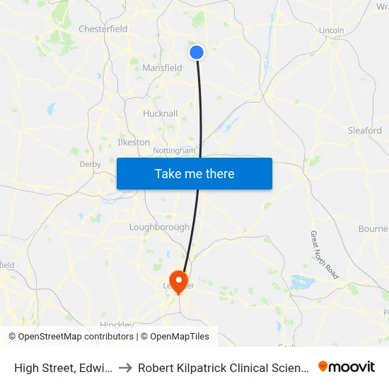High Street, Edwinstowe to Robert Kilpatrick Clinical Sciences Building map