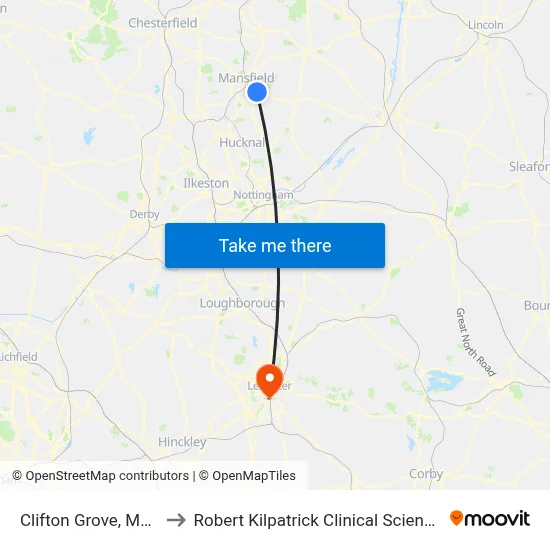 Clifton Grove, Mansfield to Robert Kilpatrick Clinical Sciences Building map