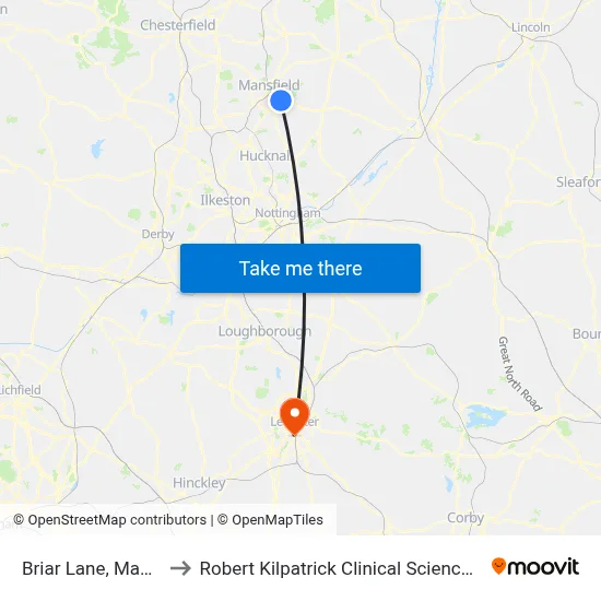 Briar Lane, Mansfield to Robert Kilpatrick Clinical Sciences Building map
