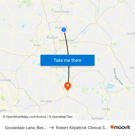 Goosedale Lane, Bestwood Village to Robert Kilpatrick Clinical Sciences Building map