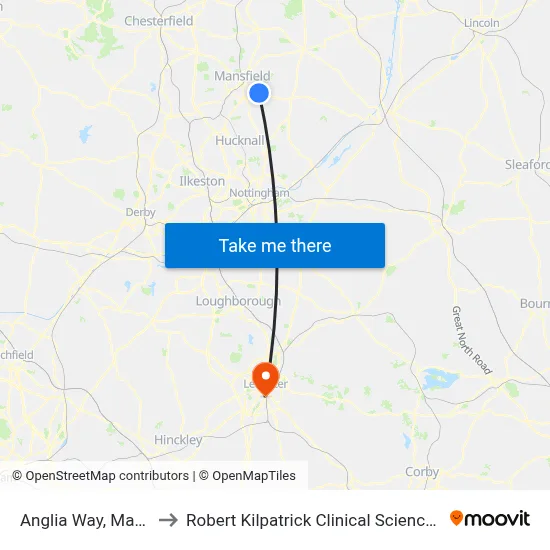 Anglia Way, Mansfield to Robert Kilpatrick Clinical Sciences Building map