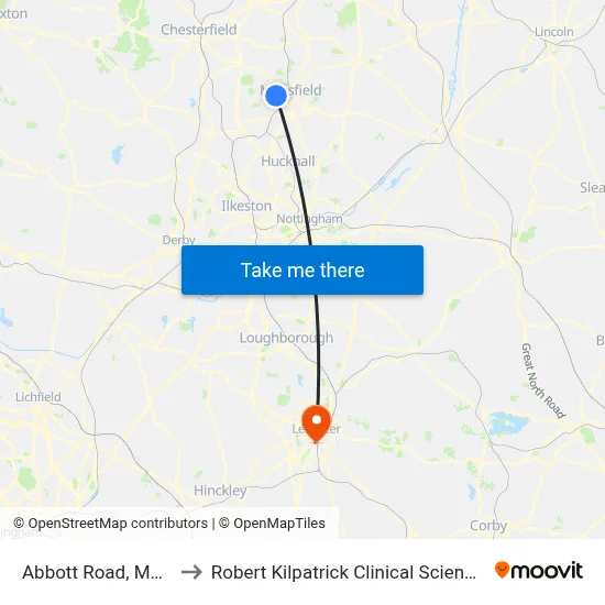 Abbott Road, Mansfield to Robert Kilpatrick Clinical Sciences Building map