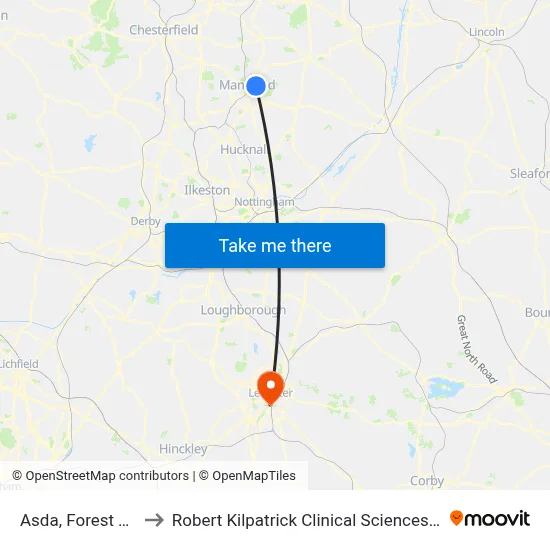 Asda, Forest Town to Robert Kilpatrick Clinical Sciences Building map