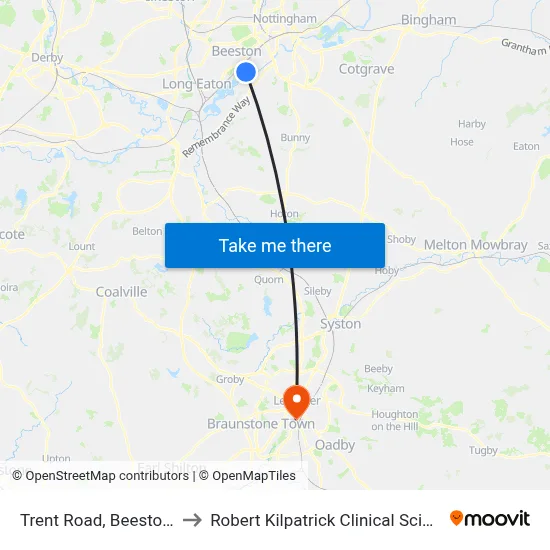 Trent Road, Beeston Rylands to Robert Kilpatrick Clinical Sciences Building map