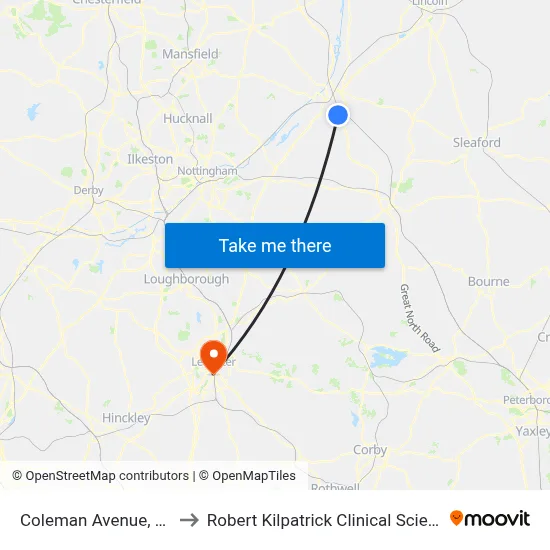 Coleman Avenue, Balderton to Robert Kilpatrick Clinical Sciences Building map
