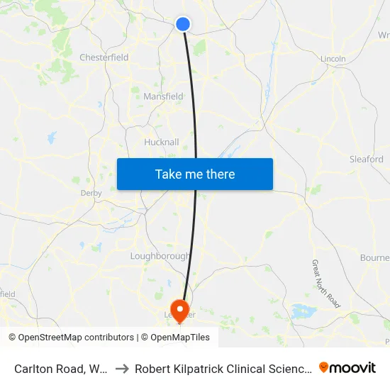 Carlton Road, Worksop to Robert Kilpatrick Clinical Sciences Building map