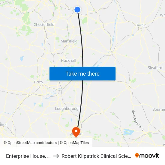 Enterprise House, Worksop to Robert Kilpatrick Clinical Sciences Building map