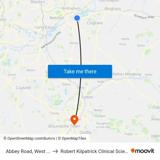 Abbey Road, West Bridgford to Robert Kilpatrick Clinical Sciences Building map