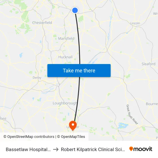 Bassetlaw Hospital, Worksop to Robert Kilpatrick Clinical Sciences Building map