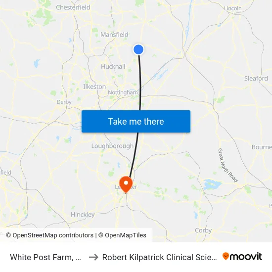 White Post Farm, Farnsfield to Robert Kilpatrick Clinical Sciences Building map