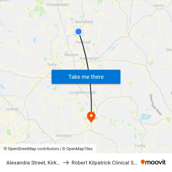 Alexandra Street, Kirkby In Ashfield to Robert Kilpatrick Clinical Sciences Building map