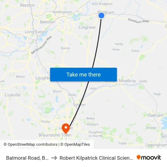 Balmoral Road, Bingham to Robert Kilpatrick Clinical Sciences Building map