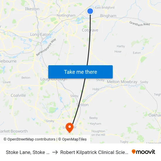 Stoke Lane, Stoke Bardolph to Robert Kilpatrick Clinical Sciences Building map