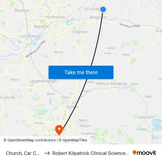Church, Car Colston to Robert Kilpatrick Clinical Sciences Building map