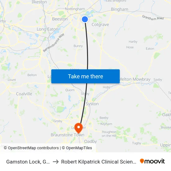 Gamston Lock, Gamston to Robert Kilpatrick Clinical Sciences Building map