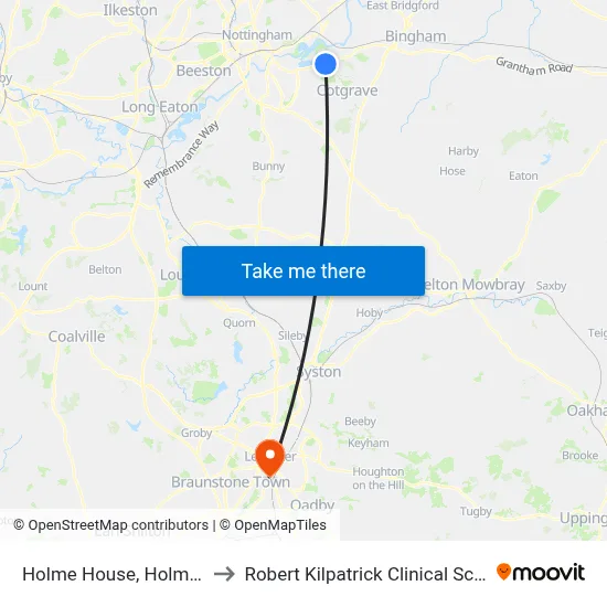 Holme House, Holme Pierrepont to Robert Kilpatrick Clinical Sciences Building map