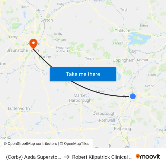 (Corby) Asda Superstore, Corby Village to Robert Kilpatrick Clinical Sciences Building map