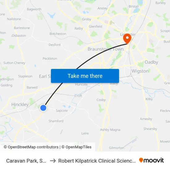 Caravan Park, Sapcote to Robert Kilpatrick Clinical Sciences Building map