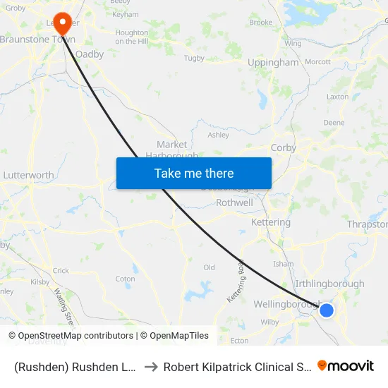 (Rushden) Rushden Lakes, Rushden to Robert Kilpatrick Clinical Sciences Building map
