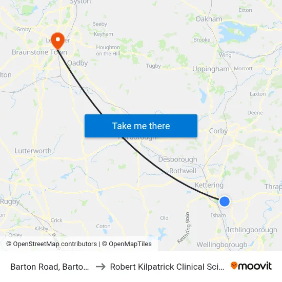 Barton Road, Barton Seagrave to Robert Kilpatrick Clinical Sciences Building map