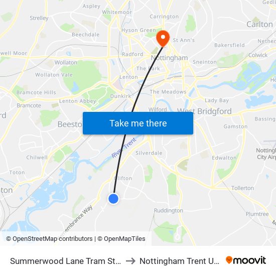 Summerwood Lane Tram Stop, Clifton to Nottingham Trent University map
