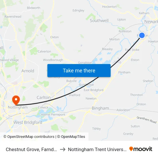 Chestnut Grove, Farndon to Nottingham Trent University map