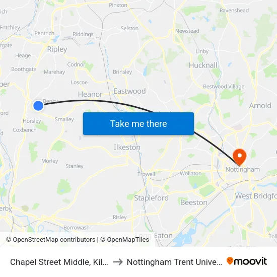 Chapel Street Middle, Kilburn to Nottingham Trent University map