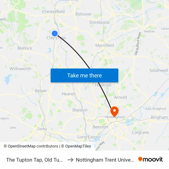 The Tupton Tap, Old Tupton to Nottingham Trent University map